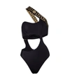 Versace Open Back Swimsuit With Signature Greca Detailing In Black