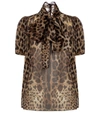 Dolce & Gabbana Leopard-print Organza Blouse With Pussy Bow In Brown