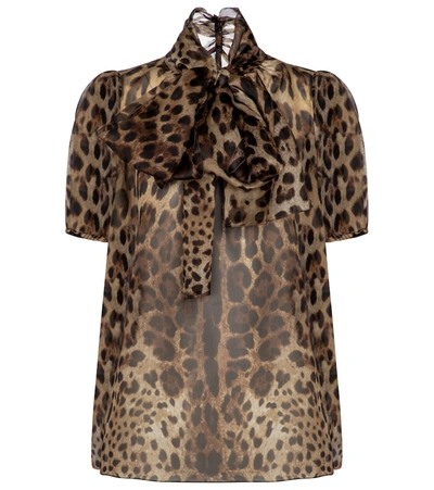 Dolce & Gabbana Leopard-print Organza Blouse With Pussy Bow In Leo Print