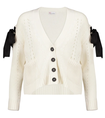Red Valentino Bow-detailed Pointelle-knit Cardigan In Cream