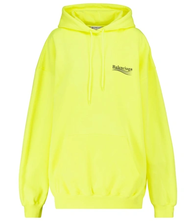 Balenciaga Oversized Neon Printed Cotton-jersey Hoodie In Yellow