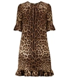 Dolce & Gabbana Leopard-print Cady Flutter-hem Dress In Brown