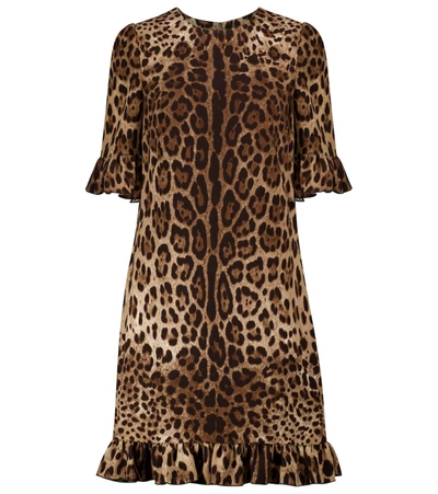 Dolce & Gabbana Leopard-print Cady Flutter-hem Dress In Multicolor