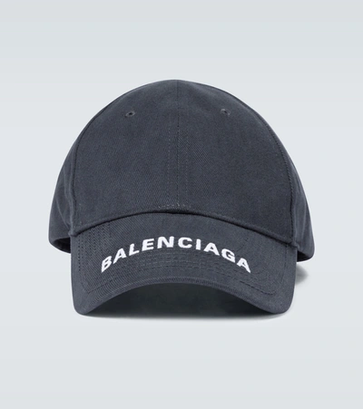 Balenciaga Logo Cotton Baseball Cap In Grey