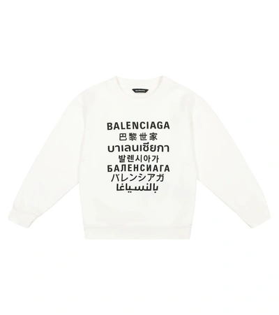 Balenciaga Kids' Cotton Sweatshirt With Languages Print In White