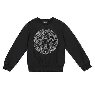 Versace Kids' Embellished Cotton-jersey Sweatshirt In Black