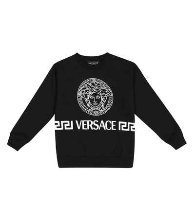 Versace Kids' Greek Logo-print Cotton Sweatshirt 4-14 Years In Black-white