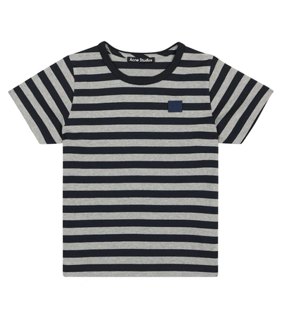 Acne Studios Kids' Face-patch Striped T-shirt In Grey