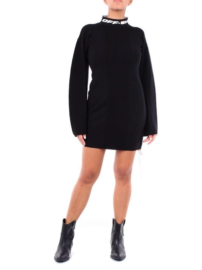 Off-white Intarsia Knit Logo Dress In Black