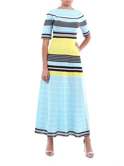 Lanvin Striped Cotton-blend Midi Dress In Light Blue