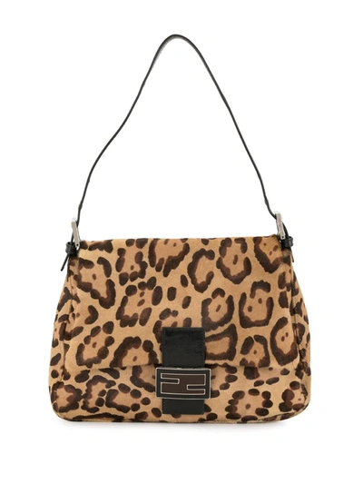 Pre-owned Fendi Mamma Leopard Pattern Handbag In Brown