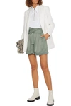3.1 Phillip Lim Belted Ruffle-trimmed Satin Shorts In Sage Green