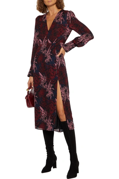 A.l.c Bailey Pleated Floral-print Silk Midi Dress In Midnight Pink Red