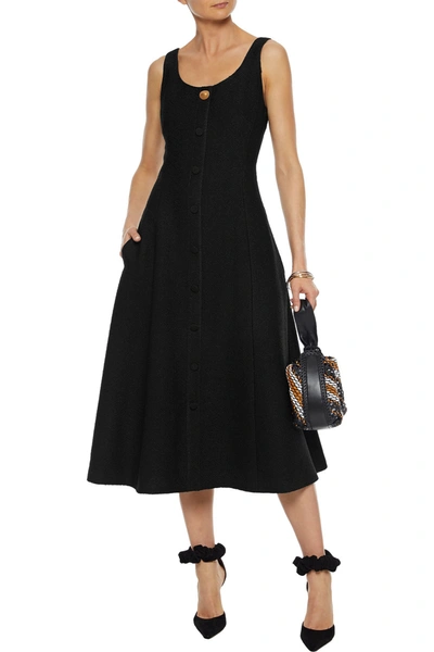 Adam Lippes Button-embellished Bouclé Midi Dress In Black