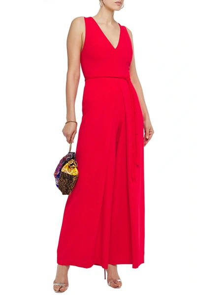 Alice And Olivia Audrie Belted Pleated Crepe Wide-leg Jumpsuit In Pink