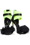 BALMAIN ISUARE LEATHER, SUEDE, RUFFLED TULLE AND ORGANZA SANDALS,3074457345623211776