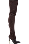 BALMAIN AMAZONE SUEDE AND LEATHER OVER-THE-KNEE BOOTS,3074457345623291169