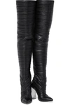 BALMAIN INGRID PLEATED LEATHER THIGH BOOTS,3074457345623280638
