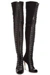 BALMAIN CAMPBELL LACE-UP LEATHER THIGH BOOTS,3074457345622764734