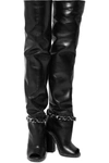 BALMAIN DOLL CHAIN-TRIMMED LEATHER OVER-THE-KNEE BOOTS,3074457345623280642