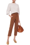 BRUNELLO CUCINELLI CROPPED BELTED STRETCH-WOOL CADY TAPERED PANTS,3074457345623148631