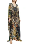 CAMILLA LACE-UP CRYSTAL-EMBELLISHED PRINTED SILK CREPE DE CHINE KAFTAN,3074457345624215177