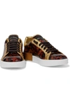 DOLCE & GABBANA PORTOFINO TORTOISESHELL-PRINT PATENT-LEATHER SNEAKERS,3074457345623403136