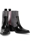 GANNI CALLIE PANELED CROC-EFFECT AND GLOSSED-LEATHER ANKLE BOOTS,3074457345623982636