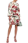 DOLCE & GABBANA RUCHED FLORAL-PRINT STRETCH-SILK MINI DRESS,3074457345624482155