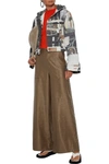 GANNI MERKEL EMBELLISHED PRINCE OF WALES CHECKED SILK AND WOOL-BLEND WIDE-LEG PANTS,3074457345623389147