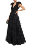 JENNY PACKHAM TIERED RUCHED EMBELLISHED TULLE GOWN,3074457345623647893