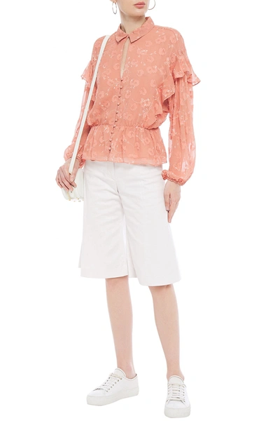 Joie Ruffled Fil Coupé Silk And Cotton-blend Crepon Blouse In Rose