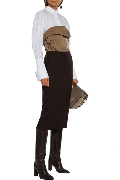 Max Mara Wool Pencil Skirt W/ Faux Leather Detail In Black