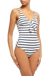 MELISSA ODABASH LISBON KNOTTED STRIPED STRETCH-PIQUÉ SWIMSUIT,3074457345623325757