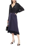 MOTHER OF PEARL HATTIE FRINGE-TRIMMED PINSTRIPED ORGANIC COTTON-TWILL MIDI WRAP SKIRT,3074457345624047684
