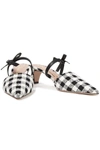 OSCAR DE LA RENTA BOW-EMBELLISHED LEATHER AND CHECKED TWEED MULES,3074457345624036943