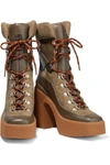 STELLA MCCARTNEY LACE-UP FAUX SUEDE AND LEATHER PLATFORM ANKLE BOOTS,3074457345624167985