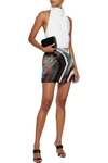 ROBERTO CAVALLI CHAMELEON RUG BEADED SILK-SATIN MINI SKIRT,3074457345623618677