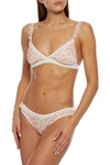 STELLA MCCARTNEY TANA SNOOPING LACE-TRIMMED PRINTED SILK-BLEND SOFT-CUP TRIANGLE BRA,3074457345624361635