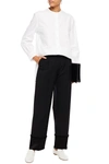 THEORY SATIN-TRIMMED GRAIN DE POUDRE WOOL STRAIGHT-LEG trousers,3074457345623459181