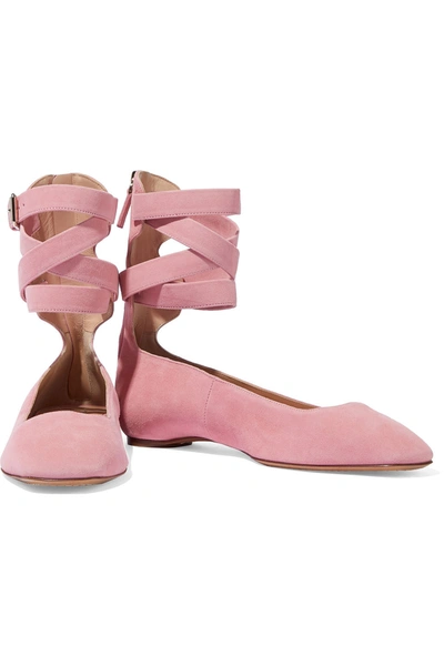 Valentino Garavani Crisscross Suede Ballet Flats In Pink