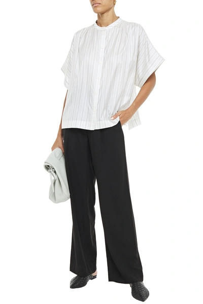 Vince Pleated Twill Wide-leg Trousers In Black
