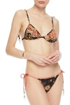 ZIMMERMANN VENETO RUFFLED LASER-CUT FLORAL-PRINT TRIANGLE BIKINI,3074457345623381197