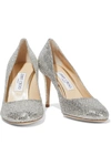 JIMMY CHOO BRIDGET 85 GLITTERED LAMÉ PUMPS,3074457345623213321