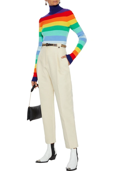 Paco Rabanne Cropped Striped Wool-blend Turtleneck Sweater In Rainbow Stripes