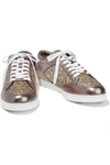 JIMMY CHOO MIAMI GLITTERED METALLIC LEATHER SNEAKERS,3074457345633142145