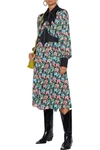 RABANNE SATIN TWILL-PANELED FLORAL-PRINT CREPE DE CHINE DRESS,3074457345623414153