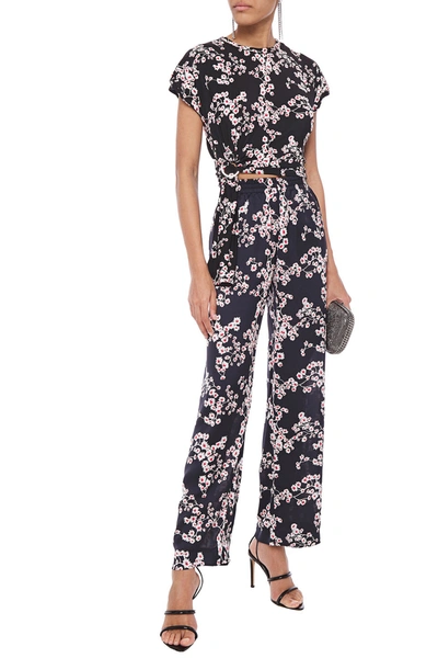 Rabanne Buckle-detailed Floral-print Stretch-jersey Top In Black