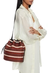 HUNTING SEASON LEATHER-TRIMMED STRIPED STRAW BUCKET BAG,3074457345624359661