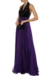 ANDREW GN EMBELLISHED VELVET AND PLEATED CHIFFON HALTERNECK GOWN,3074457345622435234